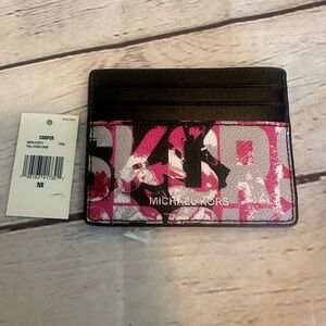 Michael Kors Black and Pink Logo Card Holder NEW